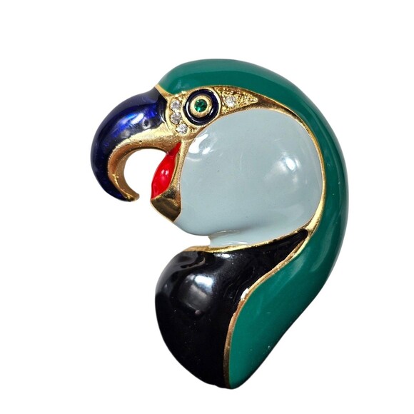 Unbranded Jewelry - Vintage Multi Color Enamel Parrot Bird Brooch Pin Gold Trim Retro Bulky